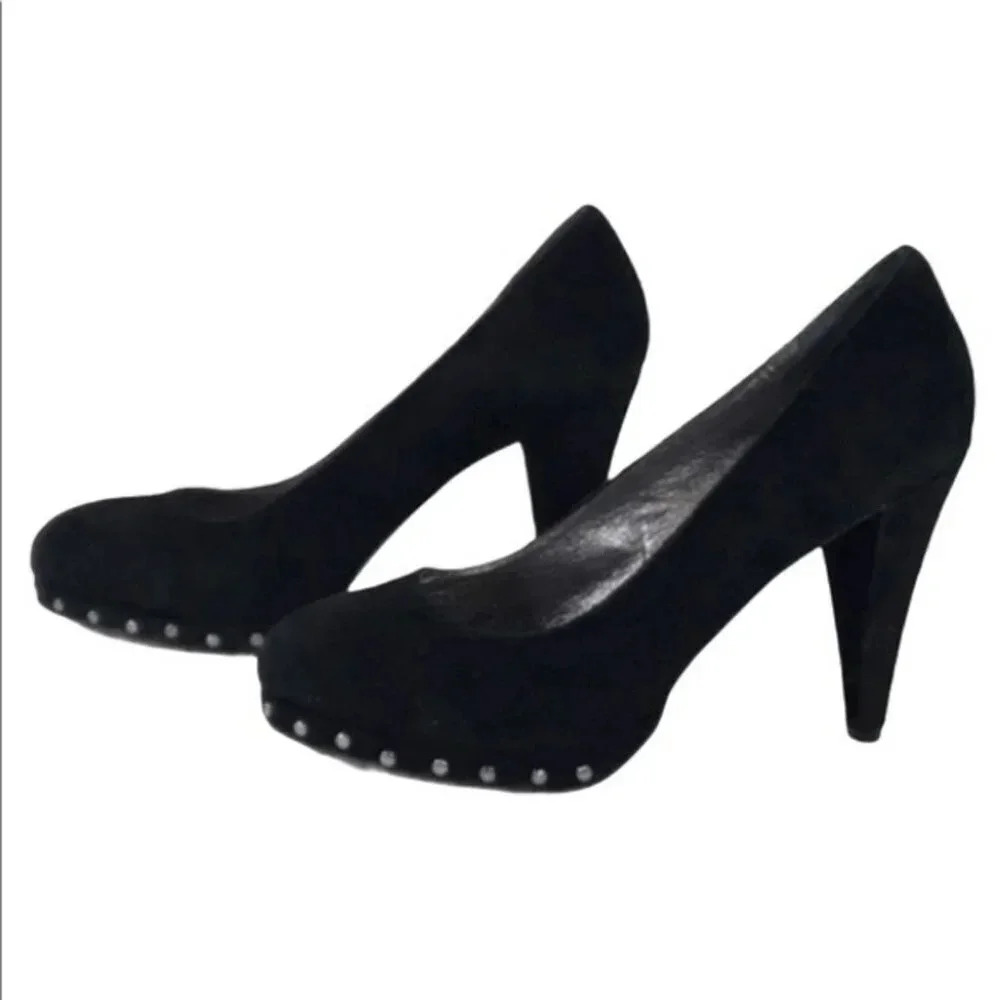 Mojo Moxy 8M black suede studded 4" heels‎